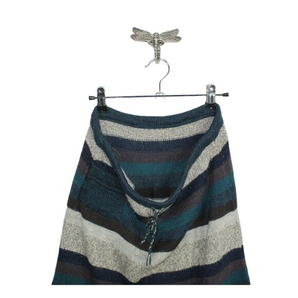 South American Side Striped 100% Wool Waist Tie A-Line Maxi Winter Skirt Size M - Picture 6 of 9